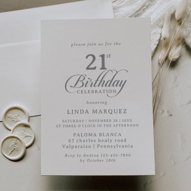 Invitation calligraphiée chic classique pour 21 an (Créateur téléchargé)