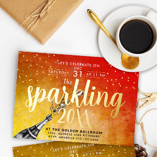 Invitation calligraphique Nouvel An Rouge Or Paill