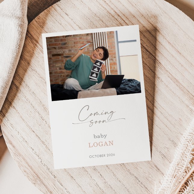 Invitation Calligraphy Chic Pastel Coming Soon Pregnancy Card (Créateur téléchargé)