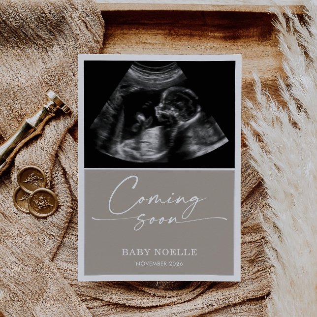 Invitation Calligraphy Chic Taupe Coming Soon Pregnancy Card (Créateur téléchargé)