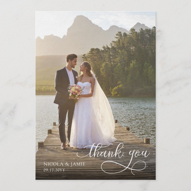 Invitation Calligraphy Overlay 2 Wedding Photo Thank You Card (Devant)