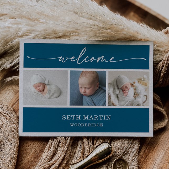 Invitation Calligraphy Photo Collage Baby Announcement Card (Créateur téléchargé)