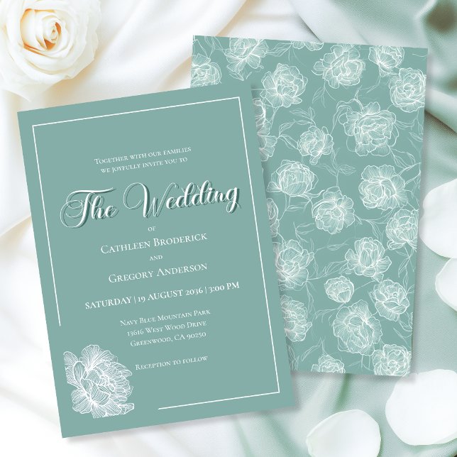 Invitation Calligraphy Script Sage Green Floral Wedding (Créateur téléchargé)
