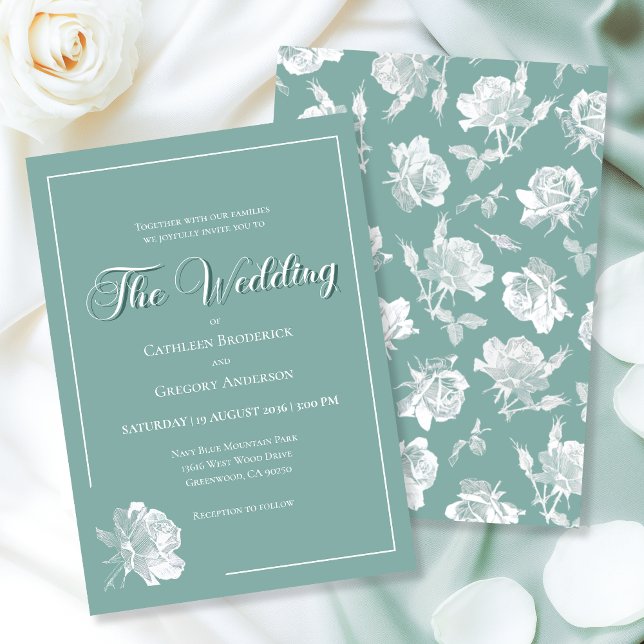Invitation Calligraphy Script Sage Green Floral Wedding (Créateur téléchargé)