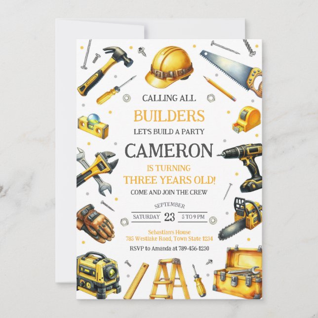 Invitation Calling All Builders Construction Tools Birthday (Devant)
