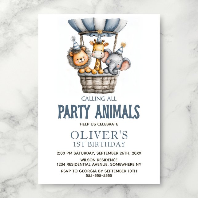 Invitation Calling All Party Animals 1st Birthday Party (Créateur téléchargé)