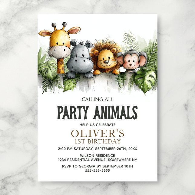 Invitation Calling All Party Animals 1st Birthday Party (Créateur téléchargé)