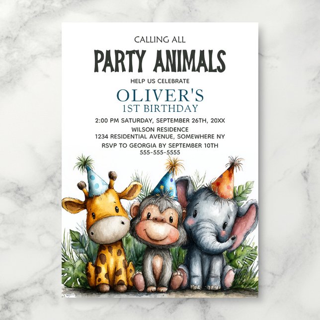 Invitation Calling All Party Animals 1st Birthday Party (Créateur téléchargé)