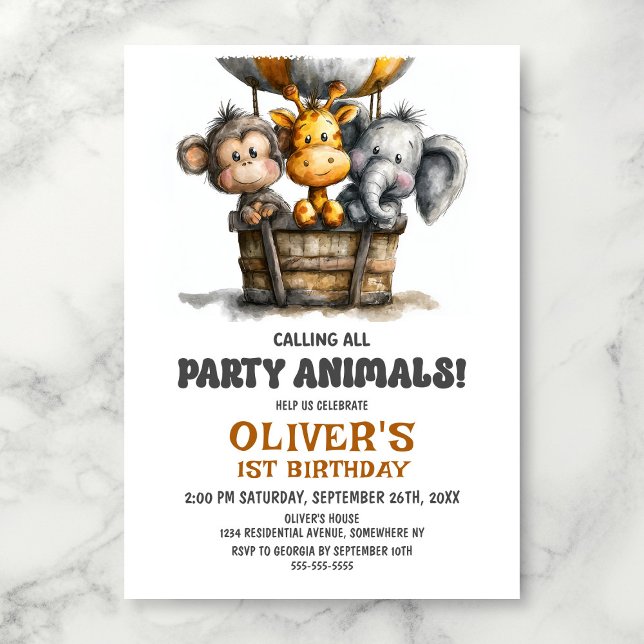 Invitation Calling all Party Animals 1st Birthday Party (Créateur téléchargé)