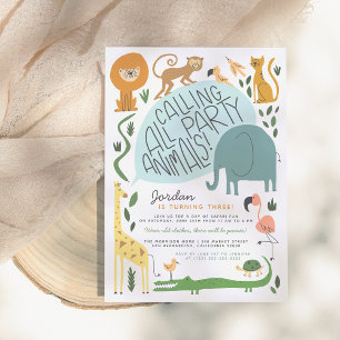 Invitation Calling All Party Animals   Safari birthday