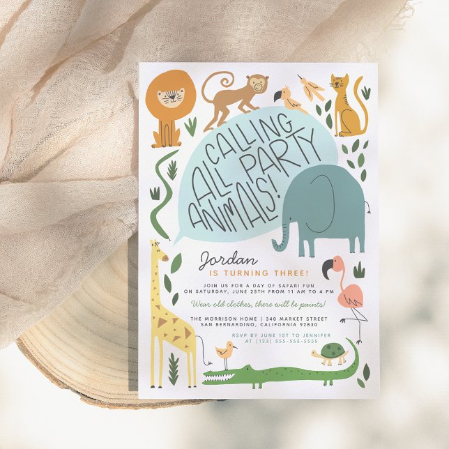 Invitation Calling All Party Animals | Safari birthday (Créateur téléchargé)