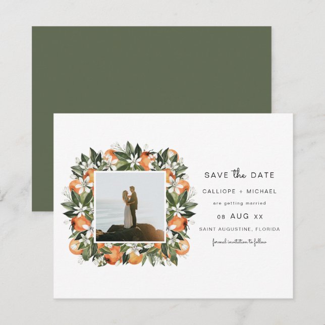 Invitation CALLIOPE Aquarelle Oranges Photo Enregistrer la da (Devant / Derrière)