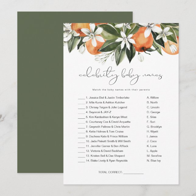 Invitation CALLIOPE Petite Douceur Jeu de Noms de Bébés Céléb (Devant / Derrière)