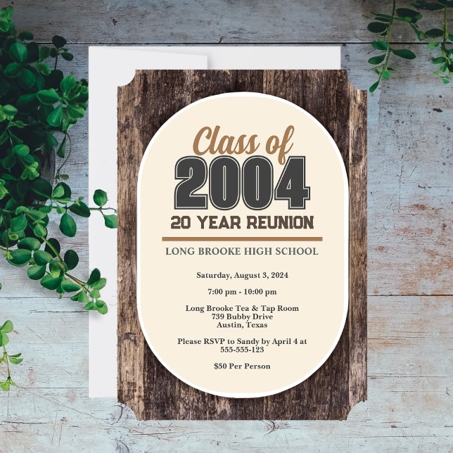 Invitation Calme Bois rustique 20 Année Classe secondaire Réu (Créateur téléchargé)