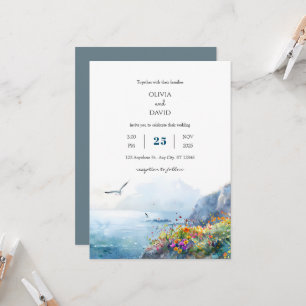 Invitation Calme Cliffside Ocean View Bloom Art Beach Mariage