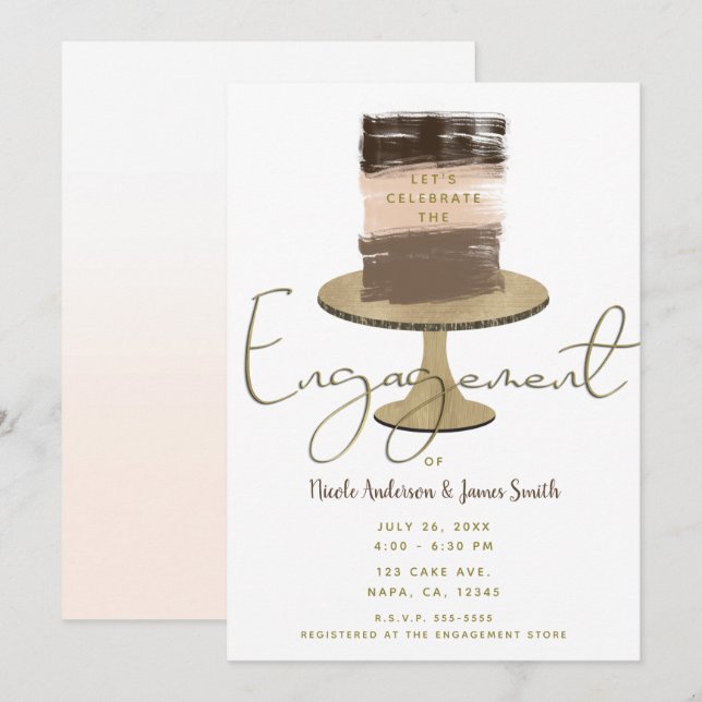 Invitation Calque gâteau moderne Elégant Rustic Engagement Pa (Devant / Derrière)