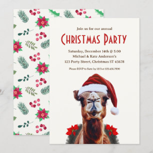 Invitation Camel dans un Santa Hat Poinsettia fête de Noël