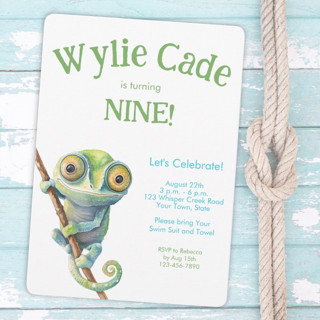 Invitation Cameleon aux grands yeux mignons pour garçon de to (Créateur téléchargé)