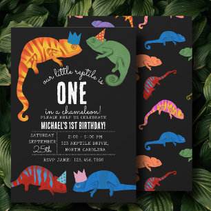 Invitation Caméléons Reptiles Lézards Enfants Premier Anniver