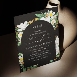 Invitation Camélia vintage. Mariage d'arc noir floral QR