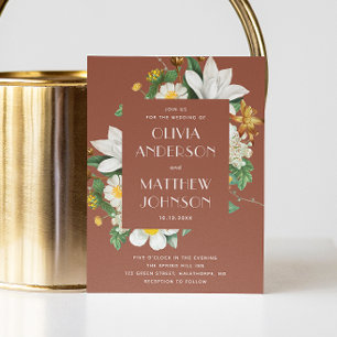 Invitation Camélia vintage. Mariage de terre cuite florale QR