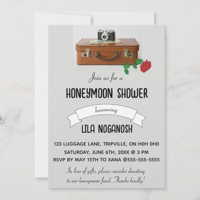 Invitation Caméra de bagage modifiable et douche de lune de m (Devant)