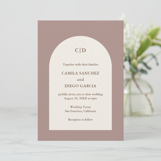 Invitation Camila Taupe Arch Mariage moderne (Debout devant)