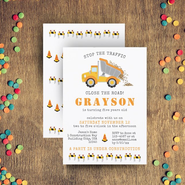 Invitation Camion à benne basculante de construction Photo de (Construction Dump Trucks Boys Digger Party Photo Invitation)
