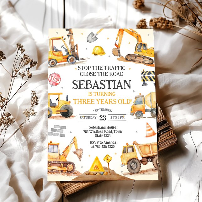Invitation Camion à benne excavatrice de construction Anniver (Créateur téléchargé)