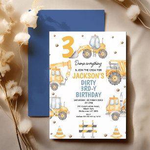 Invitation Camion à benne jaune de construction pour 3ème ann