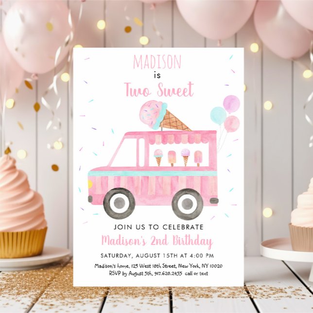 Invitation Camion à crème glacée deux doux anniversaire (Créateur téléchargé)