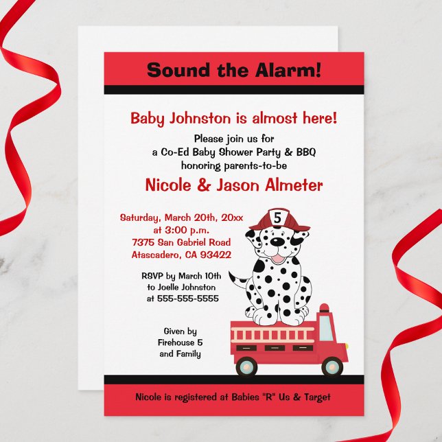 Invitation Camion à feu et moteur dalmate 27 Baby shower (Firetruck Fire Engine Baby Shower Invitation with Dalmatian)