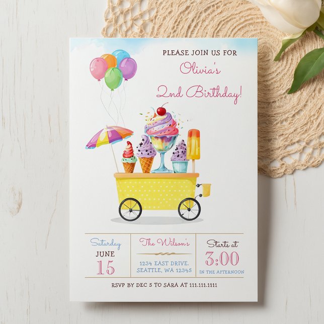 Invitation Camion à glace Cute Crece Anniversaire (Cute Ice Cream Truck Birthday Invitation)