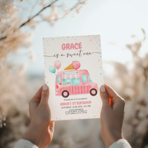 Invitation Camion à glace rose Voici l'anniversaire de la Sco