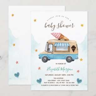 Invitation Camion à glace Stars Coeurs Baby shower