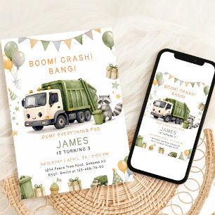 Invitation Camion à Ordures Vert 3e Anniversaire