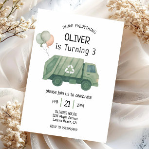 Invitation Camion à Ordures Vert 3ème Anniversaire