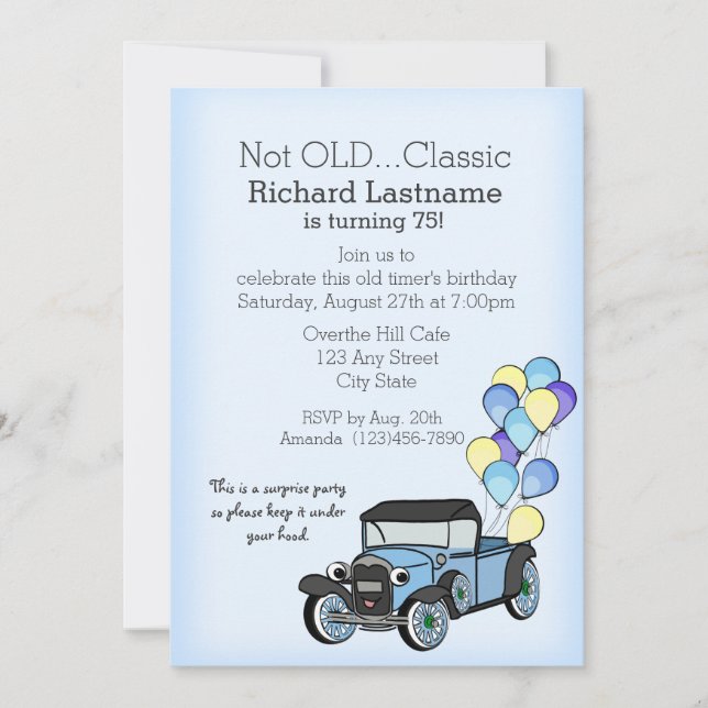 Invitation Camion antique avec ballons Anniversaire (Devant)