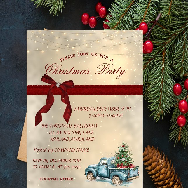 Invitation Camion Bleu à Arc, Fête de Noël d'Entreprise (Créateur téléchargé)