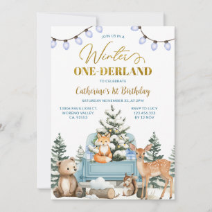 Invitation Camion Bleu Hiver One-derland Animaux 1er Annivers