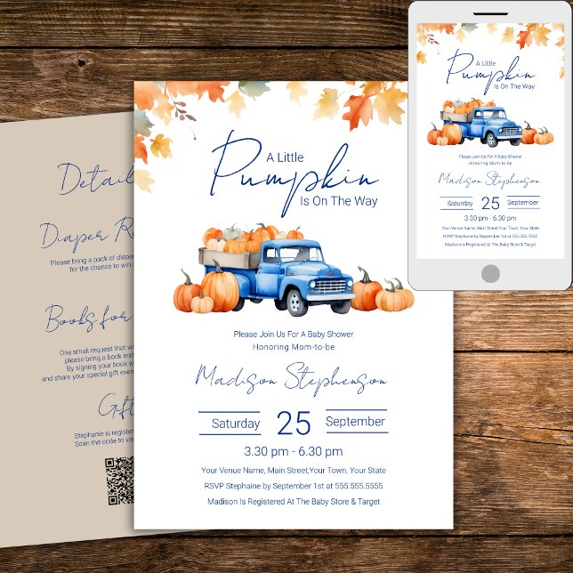 Invitation Camion Bleu & Petite Citrouille sur le Code QR du  (Créateur téléchargé)