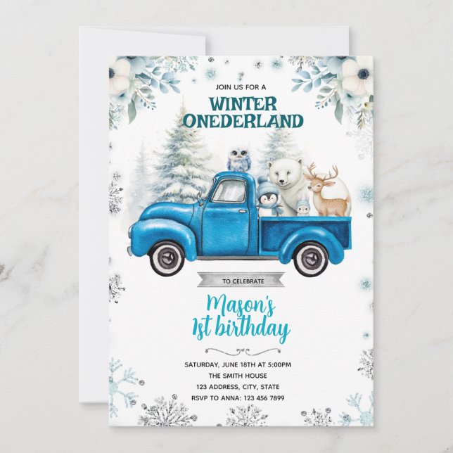 Invitation camion bleu Winter Onederland (Devant)