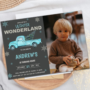 Invitation Camion bleu Winter Wonderland Anniversaire Invitat