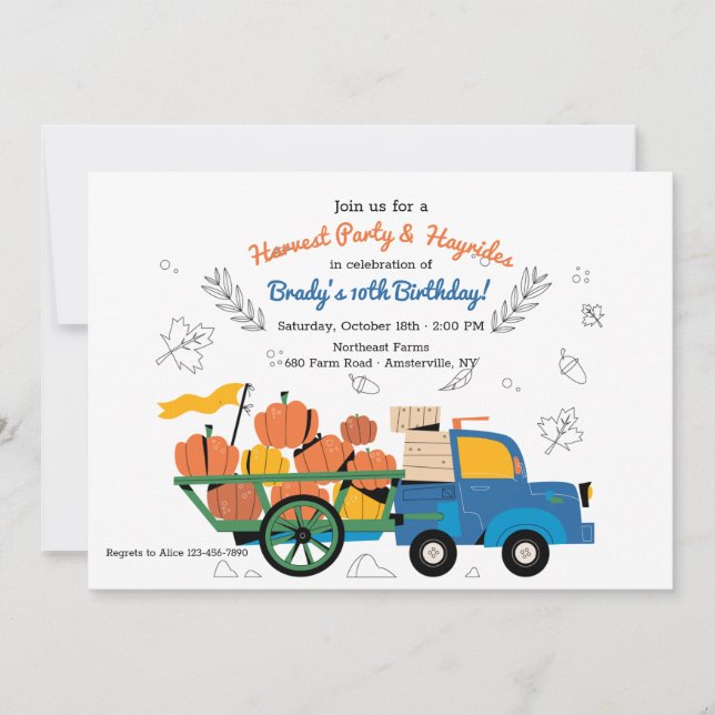 Invitation Camion Chargé d'Invitations de Récolte de Citrouil (Devant)
