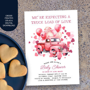 Invitation Camion Chargement d'amour Baby shower rose Valenti