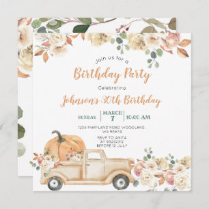 Invitation Camion citrouille 30e fête d'anniversaire Rustic F