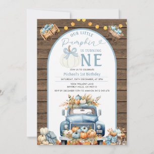 Invitation Camion Citrouille bleu 1er anniversaire Automne Bo