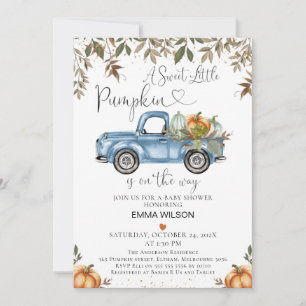 Invitation Camion Citrouille bleu orange avec Baby shower car