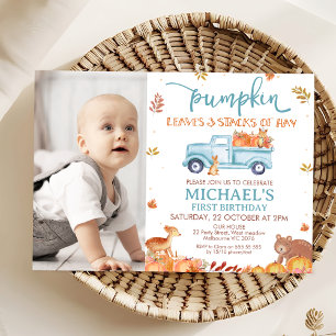 Invitation Camion Citrouille bleu rustique 1er anniversaire