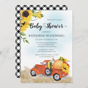 Invitation Camion Citrouille d'automne   Baby shower Sunflowe